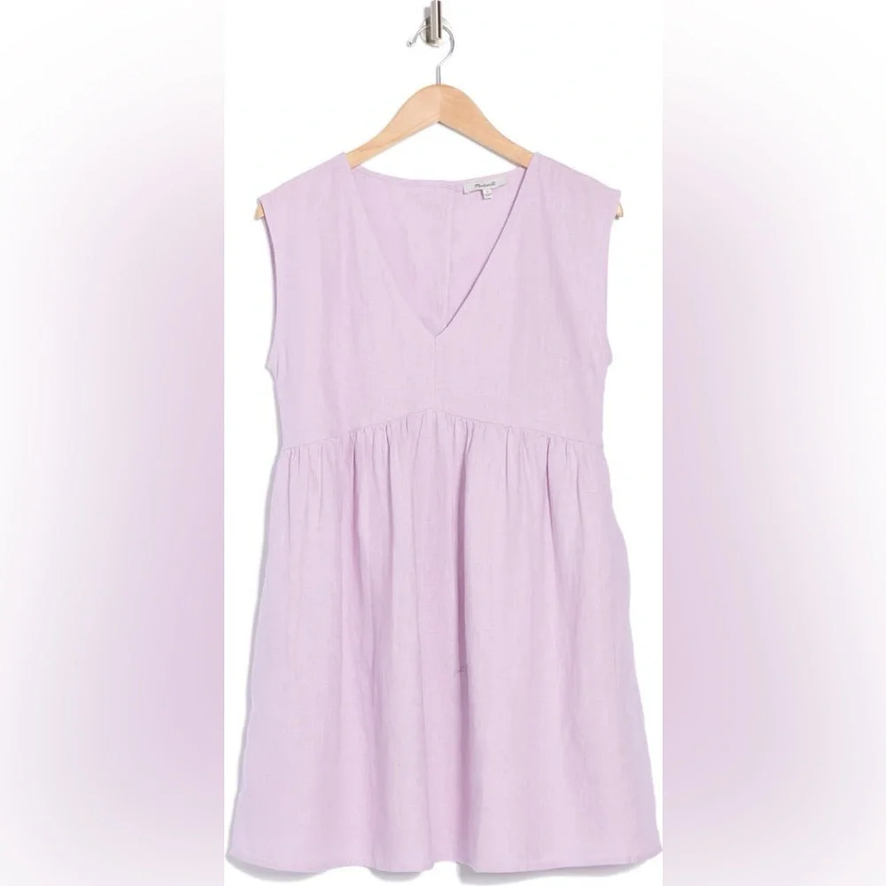 Madewell Relaxed Empire Waist Minidress Women’s Size Large in Subtle Lilac - Picture 3 of 7